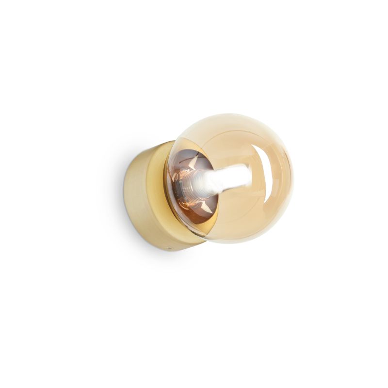 IdealLux-317809 - Perlage - Satin Brass Wall Lamp with Amber Glass