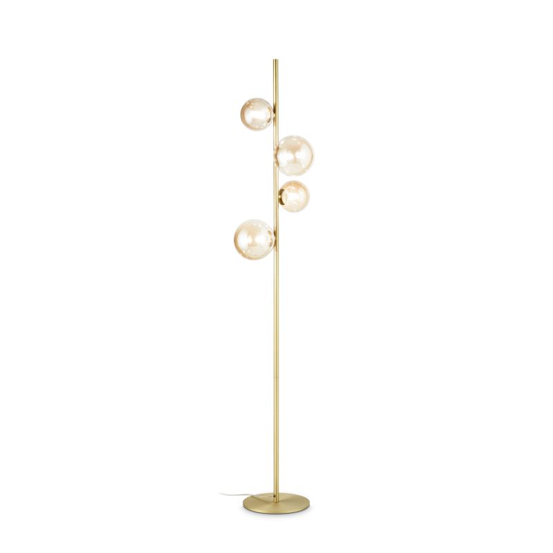 IdealLux-317816 - Perlage - Satin Brass 4 Light Floor Lamp with Amber Glasses