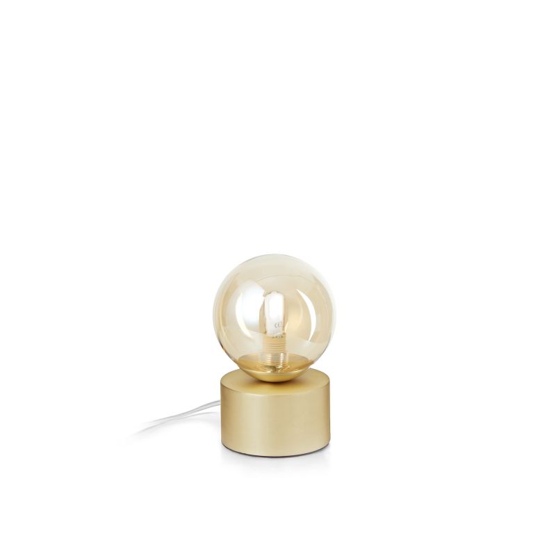 IdealLux-317823 - Perlage - Satin Brass Table Lamp with Amber Glass