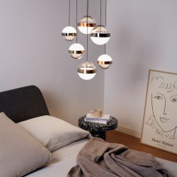 Galaxy - Black Nickel 6 Light LED Cluster Pendant with Multicoloured Globes