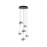 Galaxy - Black Nickel 6 Light LED Cluster Pendant with Multicoloured Globes
