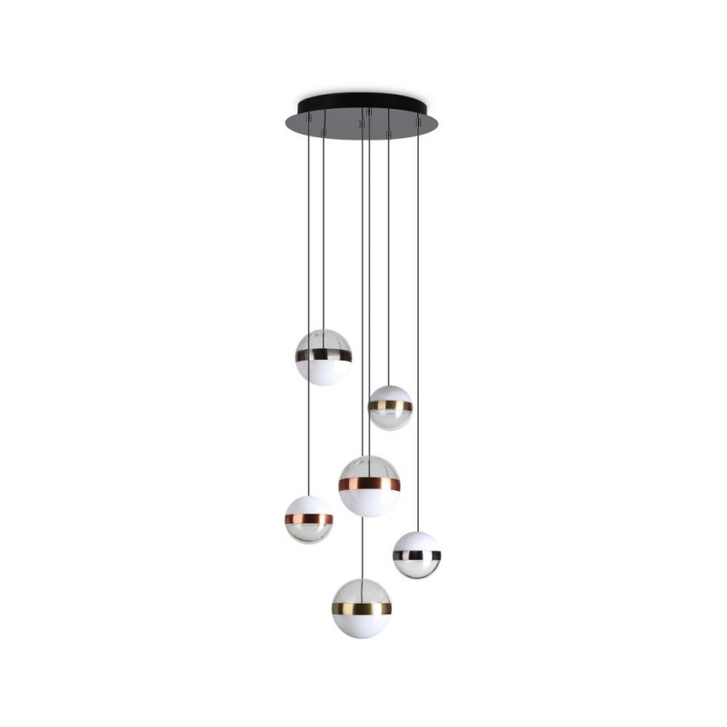 IdealLux-321172 - Galaxy - Black Nickel 6 Light LED Cluster Pendant with Multicoloured Globes