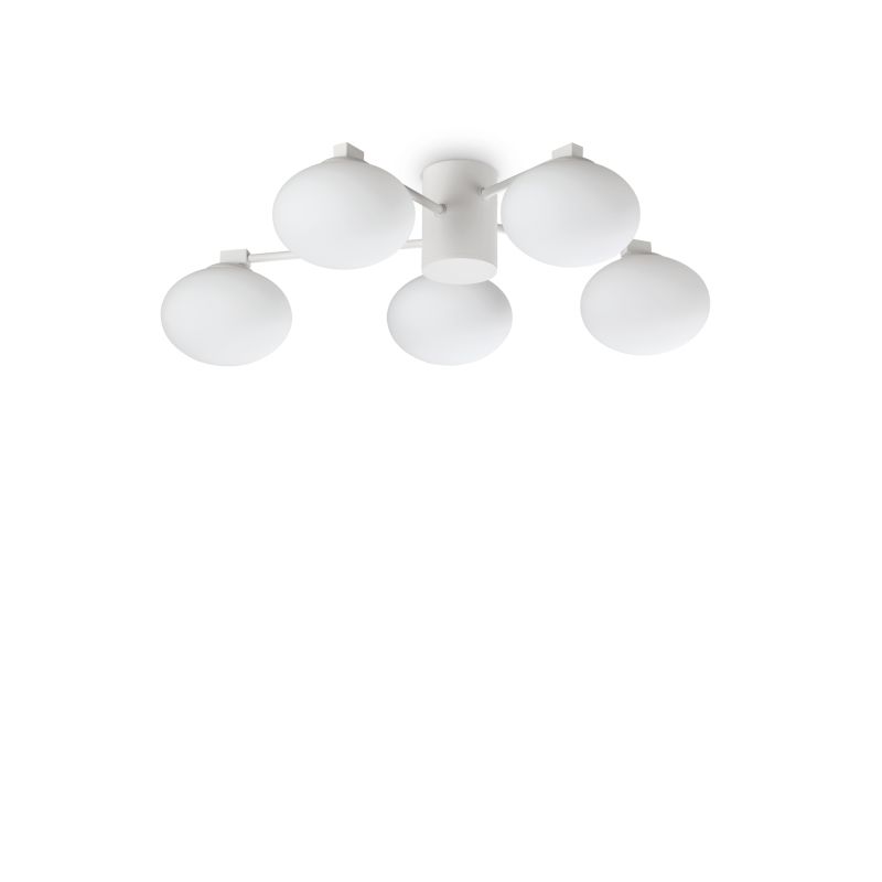 IdealLux-322698 - Hermes - White 5 Light Ceiling Lamp with Glass Shades