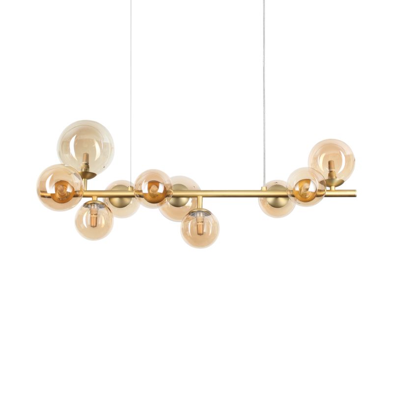 IdealLux-322766 - Perlage - Satin Brass 10 Light over Island Fitting with Amber Glasses