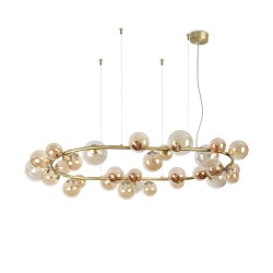 Perlage - Satin Brass 30 Light Centre Fitting with Amber Glasses