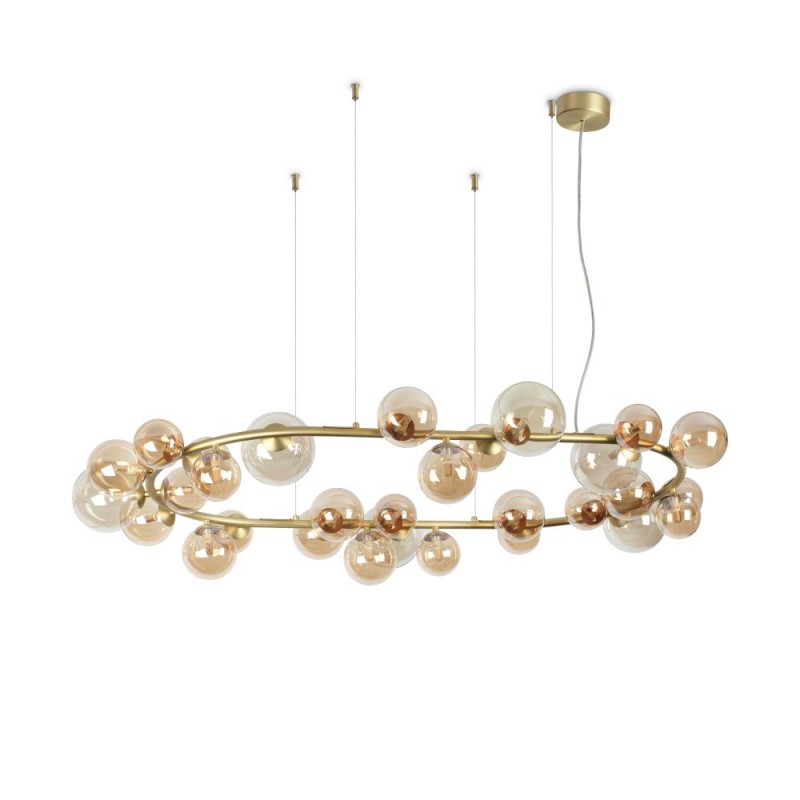 IdealLux-322780 - Perlage - Satin Brass 30 Light Centre Fitting with Amber Glasses