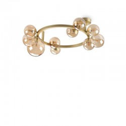 Perlage - Satin Brass 10 Light Semi Flush with Amber Glasses