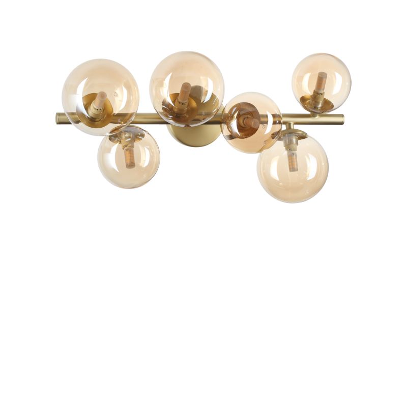 IdealLux-327822 - Perlage - Satin Brass 6 Light Semi Flush with Amber Glasses