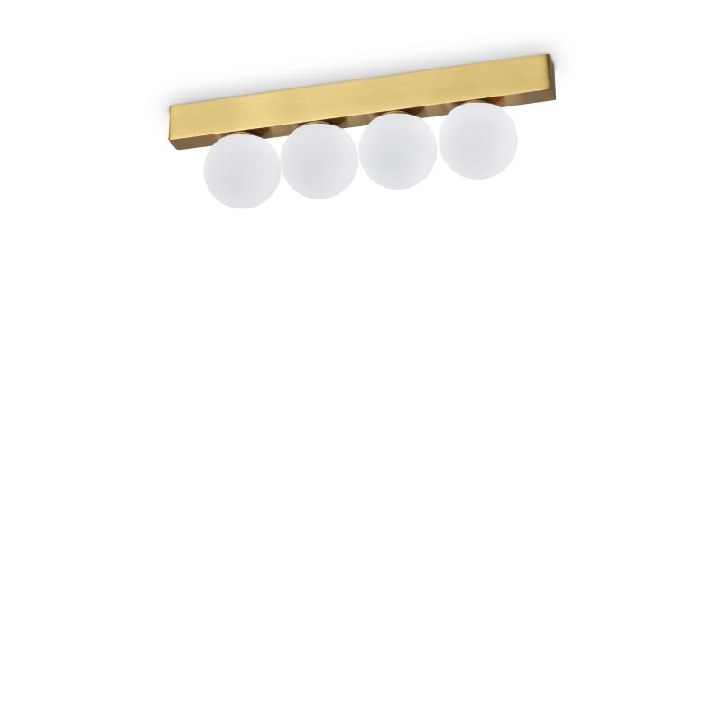 IdealLux-328249 - Ping Pong - Brushed Brass 4 Light LED Flush with White Globes