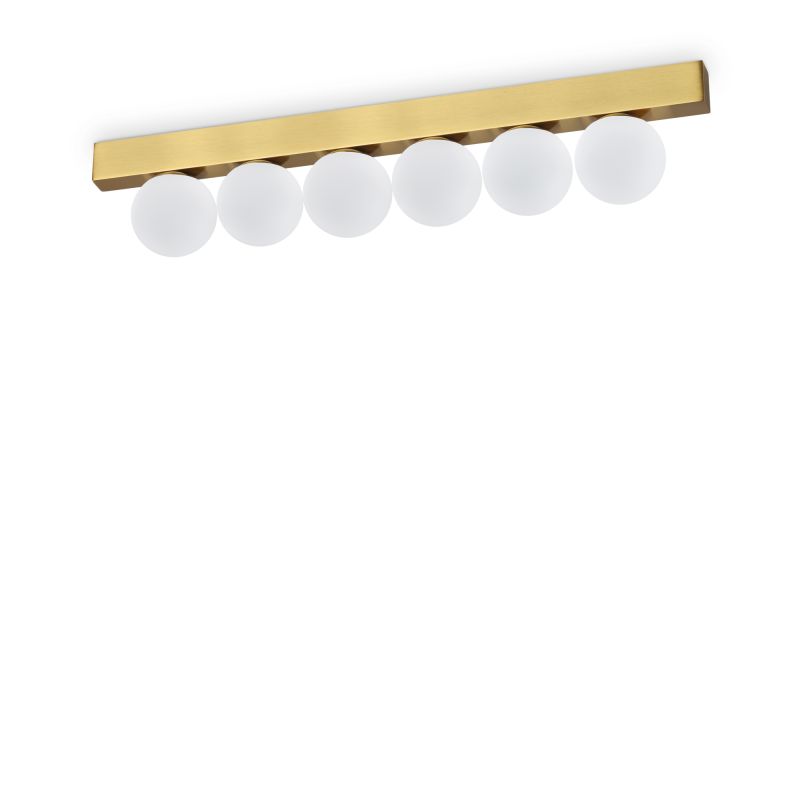 IdealLux-328263 - Ping Pong - Brushed Brass 6 Light LED Flush with White Globes