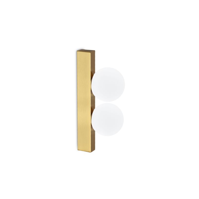 IdealLux-328287 - Ping Pong - Brushed Brass 2 Light LED Wall Lamp with White Globes