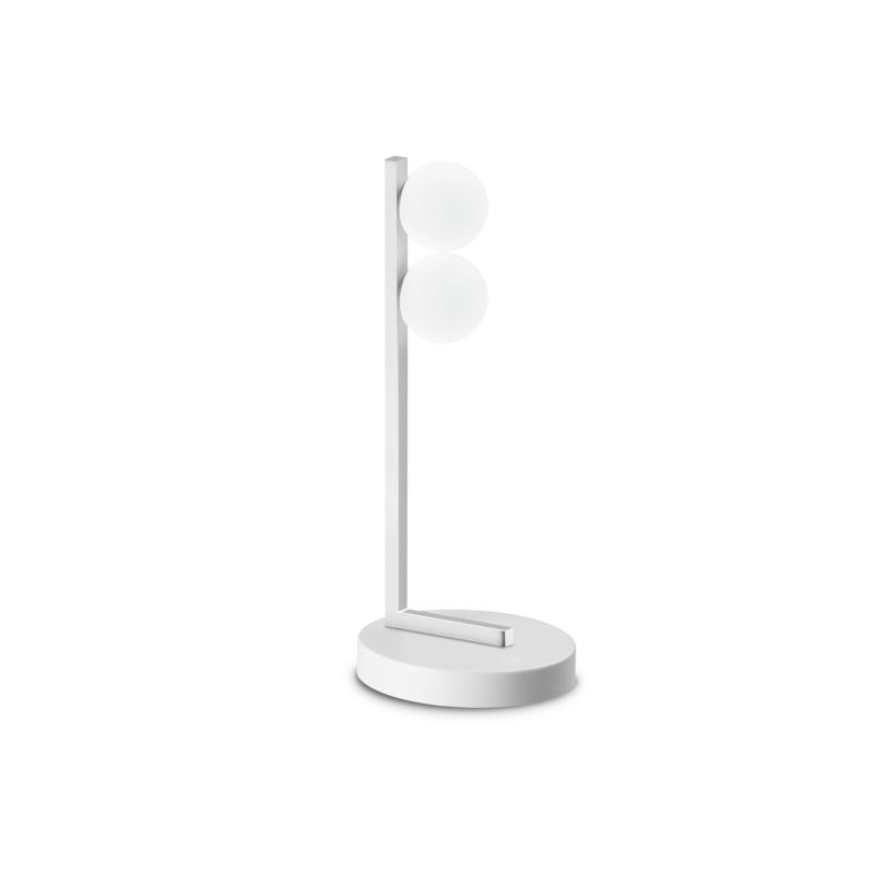 IdealLux-328294 - Ping Pong - White 2 Light LED Table Lamp with White Globes