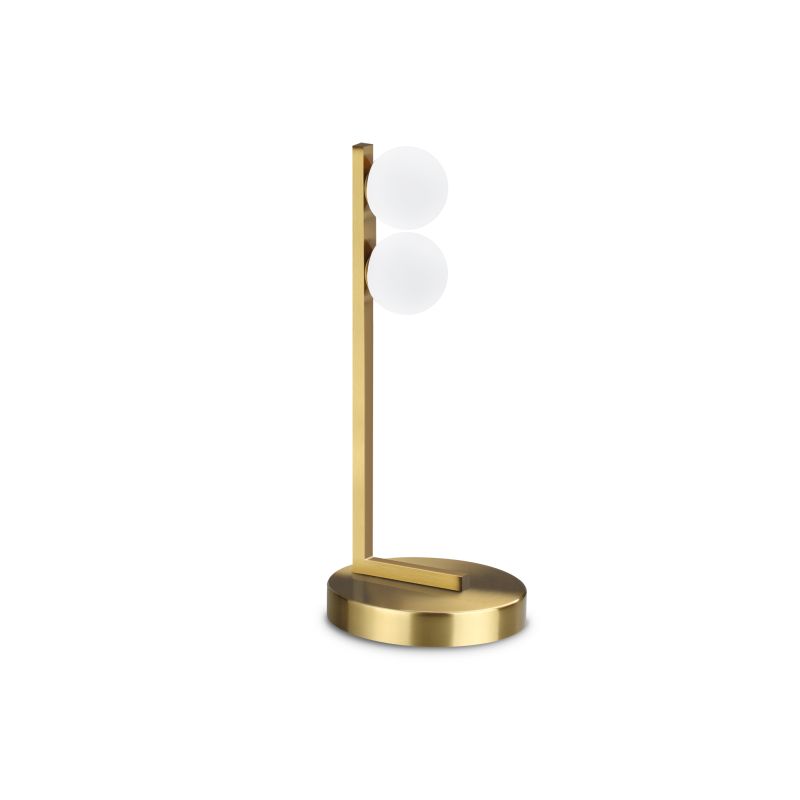 IdealLux-328300 - Ping Pong - Brushed Brass 2 Light LED Table Lamp with White Globes