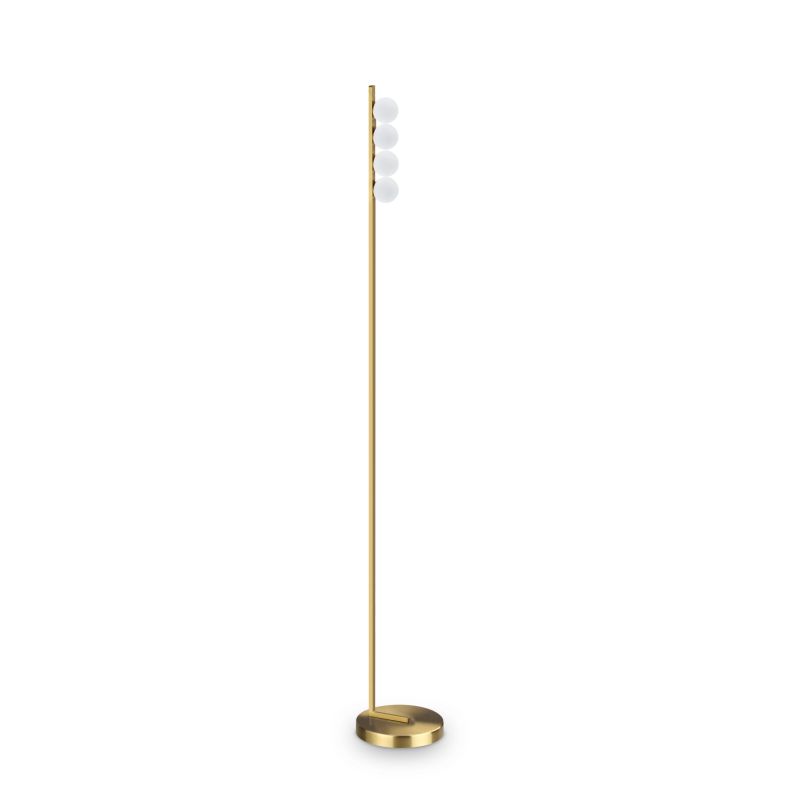 IdealLux-328324 - Ping Pong - Brushed Brass 4 Light LED Floor Lamp with White Globes