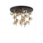 Perlage - Satin Brass & Black 18 Light Semi Flush with Amber Glasses Perlage - Satin Brass & Black 18 Light Semi Flush with Amber Glasses