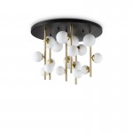 Perlage - Satin Brass & Black 18 Light Semi Flush with White Glasses Perlage - Satin Brass & Black 18 Light Semi Flush with White Glasses