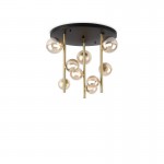 Perlage - Satin Brass & Black 9 Light Semi Flush with Amber Glasses Perlage - Satin Brass & Black 9 Light Semi Flush with Amber Glasses