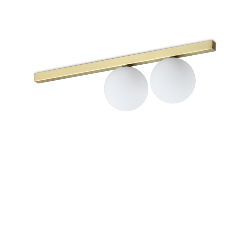 IdealLux-328447 - Binomio - Brushed Brass 2 Light Flush with White Glass Globes