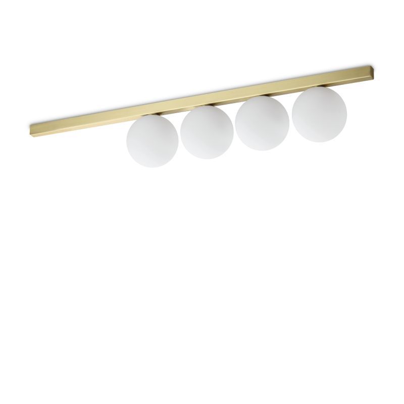 IdealLux-328461 - Binomio - Brushed Brass 4 Light Flush with White Glass Globes