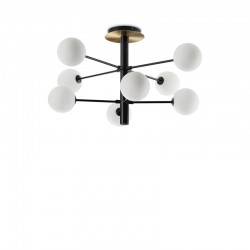Cosmopolitan - Black & Brass 8 Light Ceiling Lamp with White Glasses Cosmopolitan - Black & Brass 8 Light Ceiling Lamp with White Glasses
