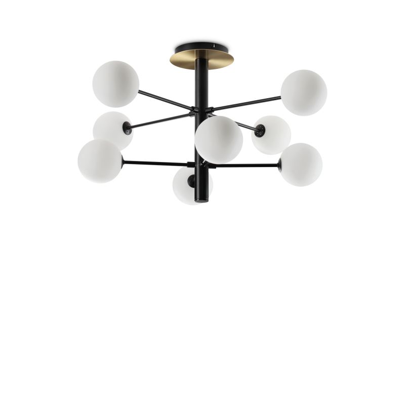 IdealLux-328485 - Cosmopolitan - Black & Brass 8 Light Ceiling Lamp with White Glasses