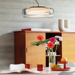 Topico - Black LED Pendant with Smoked & White Glass