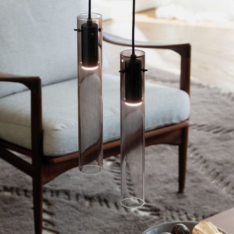 IdealLux-345512 - Flam - Black LED Pendant with Ombre Smoked Glass