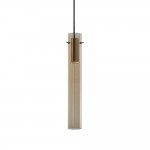 Flam - Brass LED Pendant with Amber Glass