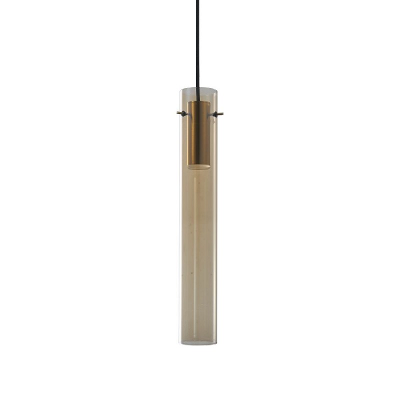 IdealLux-353869 - Flam - Brass LED Pendant with Amber Glass