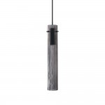 Flam - Black LED Pendant with Ribbed Smoked Glass