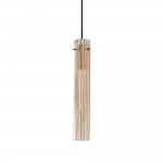 Flam - Brass LED Pendant with Ribbed Amber Glass