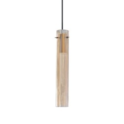 Flam - Brass LED Pendant with Ribbed Amber Glass
