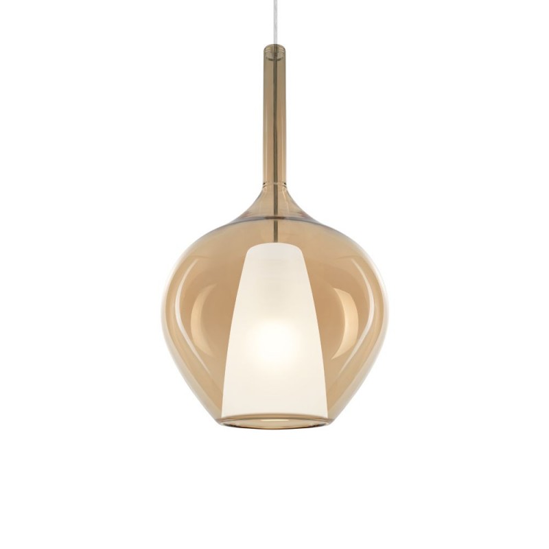 IdealLux-359526 - Kalique - Chrome Pendant with Amber & White Glass Ø 28 cm