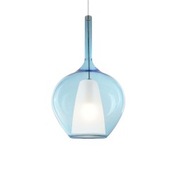 Kalique - Chrome Pendant with Blue & White Glass Ø 28 cm