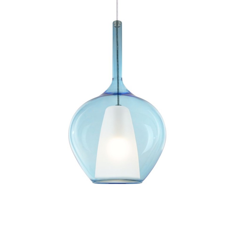 IdealLux-359588 - Kalique - Chrome Pendant with Blue & White Glass Ø 28 cm