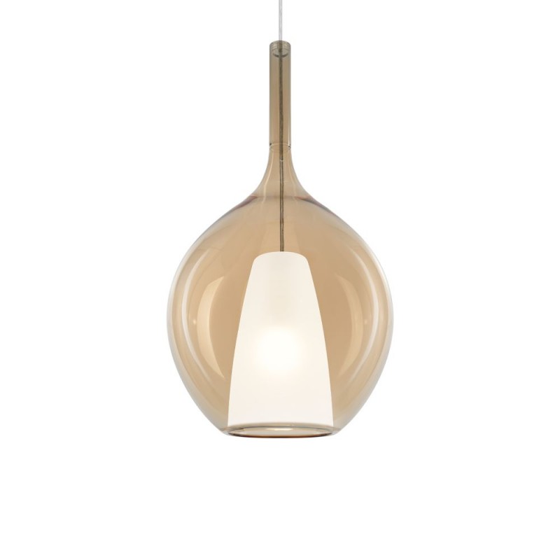 IdealLux-359632 - Kalique - Chrome Pendant with Amber & White Glass Ø 28 cm