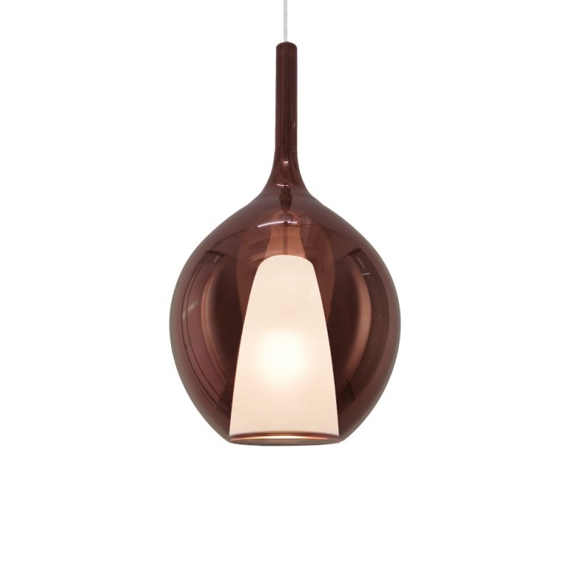 IdealLux-359663 - Kalique - Chrome Pendant with Copper & White Glass Ø 28 cm