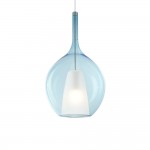 Kalique - Chrome Pendant with Blue & White Glass Ø 28 cm
