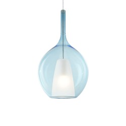 Kalique - Chrome Pendant with Blue & White Glass Ø 28 cm