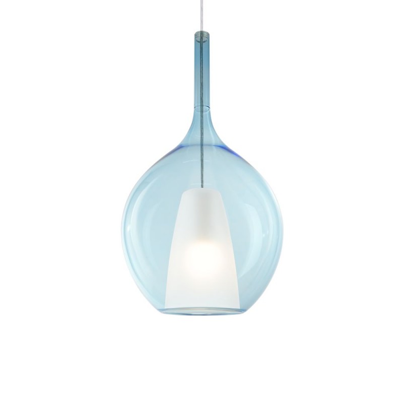 IdealLux-359694 - Kalique - Chrome Pendant with Blue & White Glass Ø 28 cm