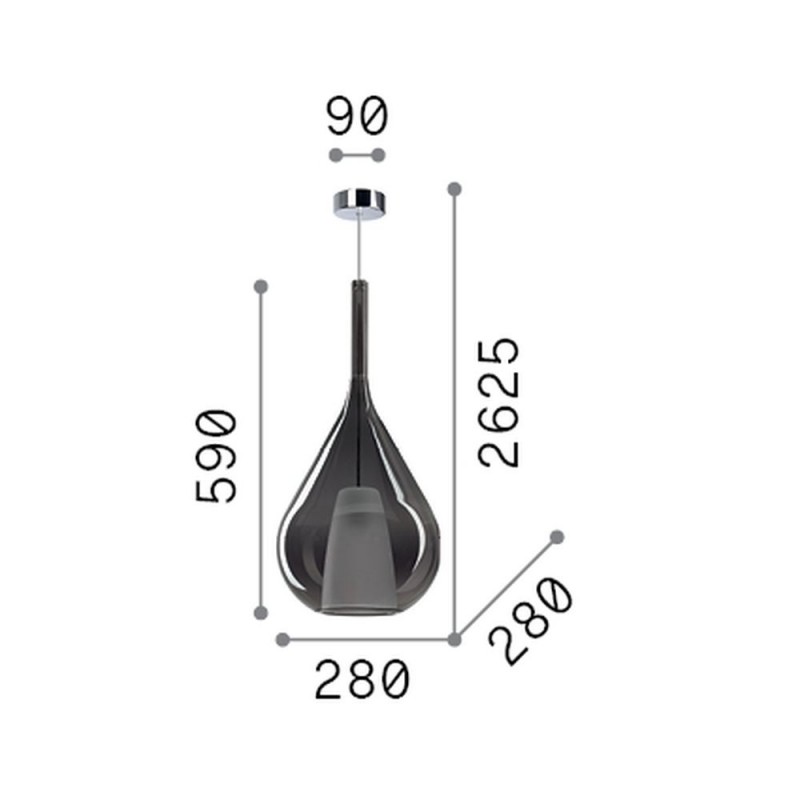 IdealLux-359724 - Kalique - Chrome Pendant with Smoked & White Glass Ø 28 cm