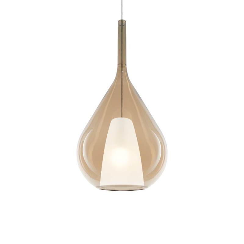 IdealLux-359748 - Kalique - Chrome Pendant with Amber & White Glass Ø 28 cm
