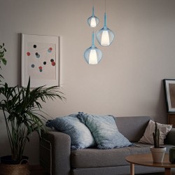 Kalique - Chrome Pendant with Blue & White Glass Ø 28 cm