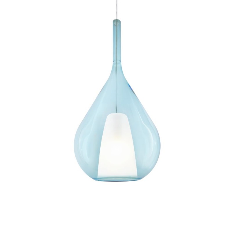 IdealLux-359816 - Kalique - Chrome Pendant with Blue & White Glass Ø 28 cm
