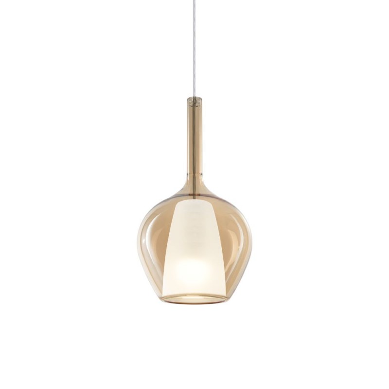 IdealLux-359885 - Kalique - Chrome Pendant with Amber & White Glass Ø 18 cm