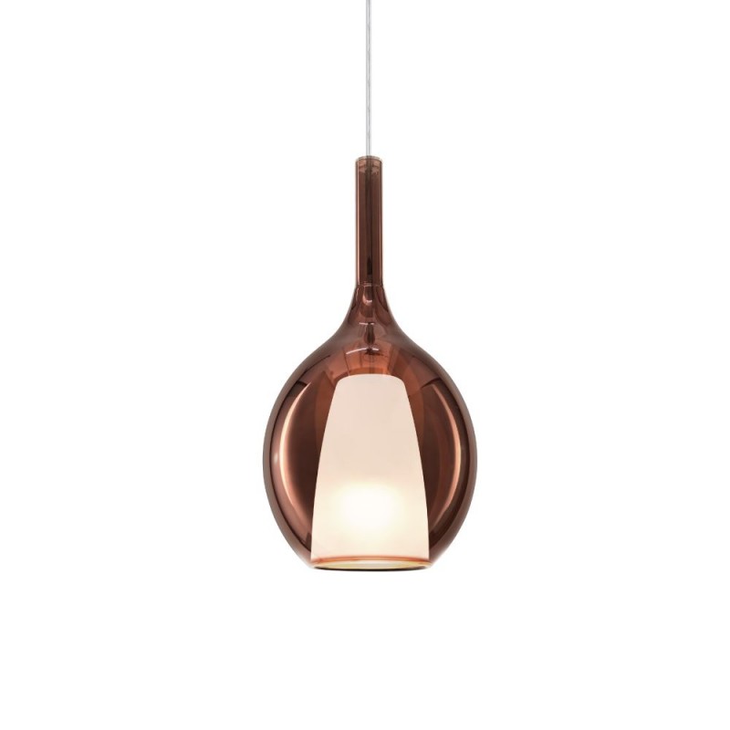 IdealLux-360027 - Kalique - Chrome Pendant with Copper & White Glass Ø 18 cm