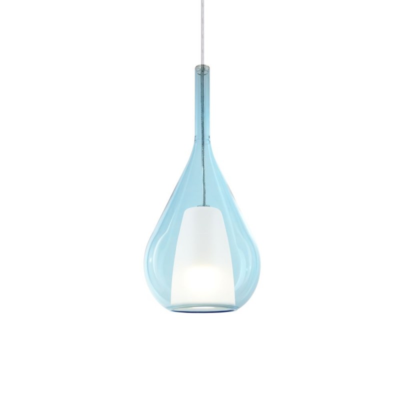 IdealLux-360089 - Kalique - Chrome Pendant with Blue & White Glass Ø 18 cm