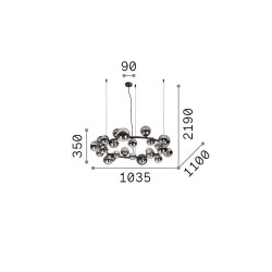 Perlage - Satin Brass 25 Light Centre Fitting with White Glasses