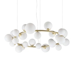 Perlage - Satin Brass 25 Light Centre Fitting with White Glasses
