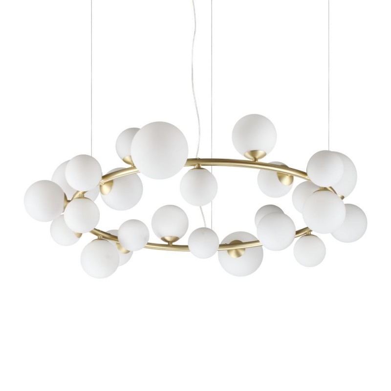 IdealLux-363370 - Perlage - Satin Brass 25 Light Centre Fitting with White Glasses
